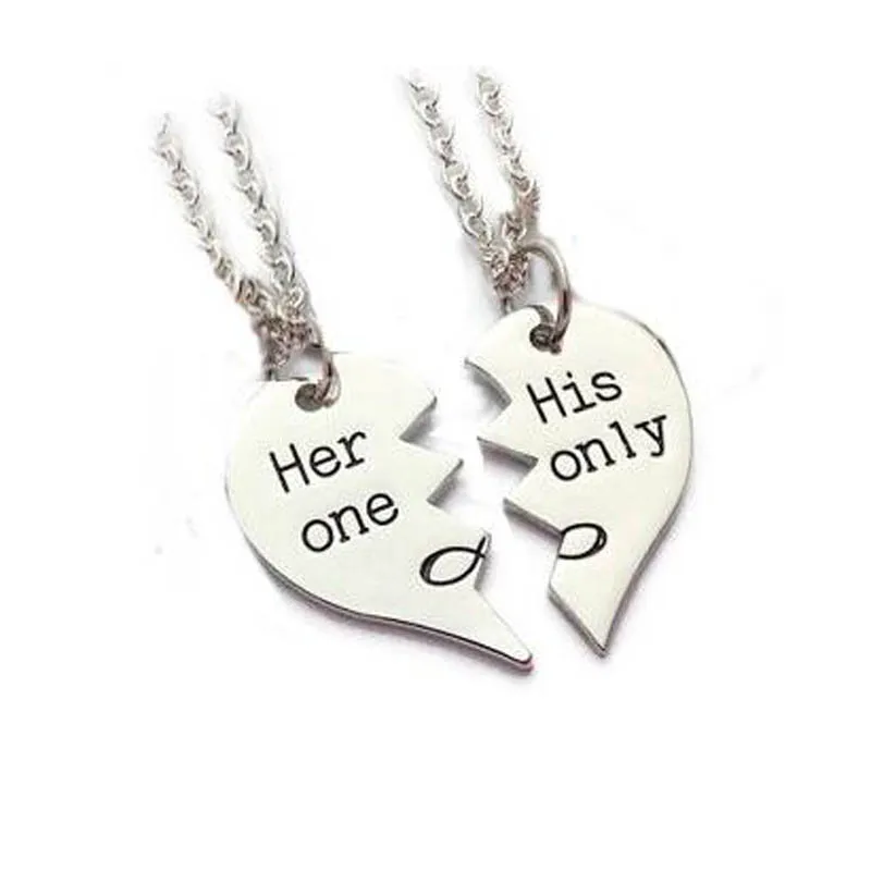 Ожерелье Her One His Only для пар посеребренное ювелирное изделие в форме сердца 2 шт.