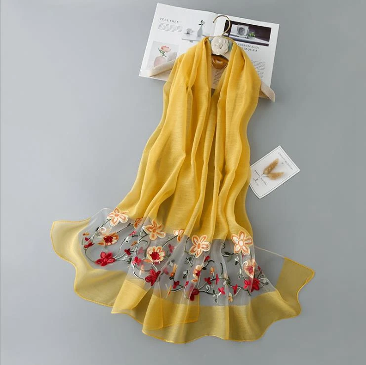 

2020 Spring Organza Jacquard Embroidery Flower Scarf Women Wraps Shawls and Scarves 180*70cm Hijabs Sunscreen Beach Cover up