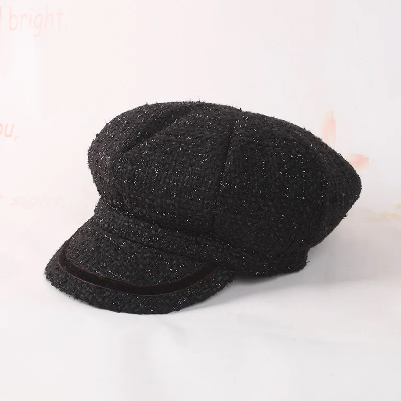 

The New 2022 Octagonal Cap Bright Silk Newsboy Cap Beret Female Hat Cap Luxury Cashmere Hat