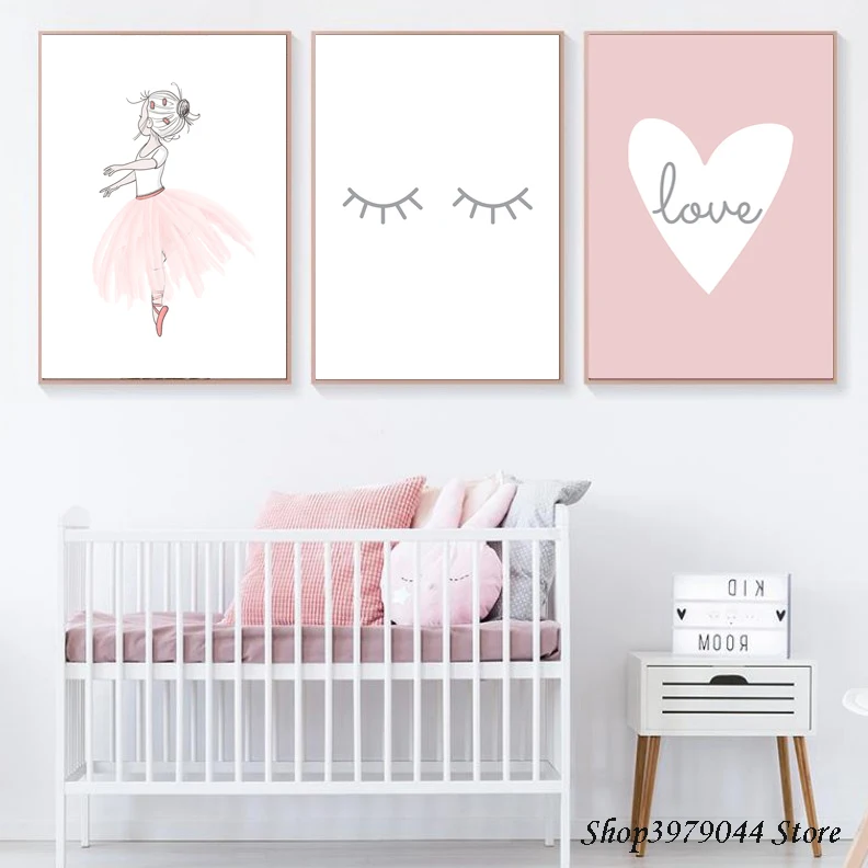 Pop Cute Kids Poster Cartoon Canvas Painting Love Painting Wall Art Pink Girl Nordic Poster Picture For Baby Room Decor Unframed - Цвет: 3-pieces