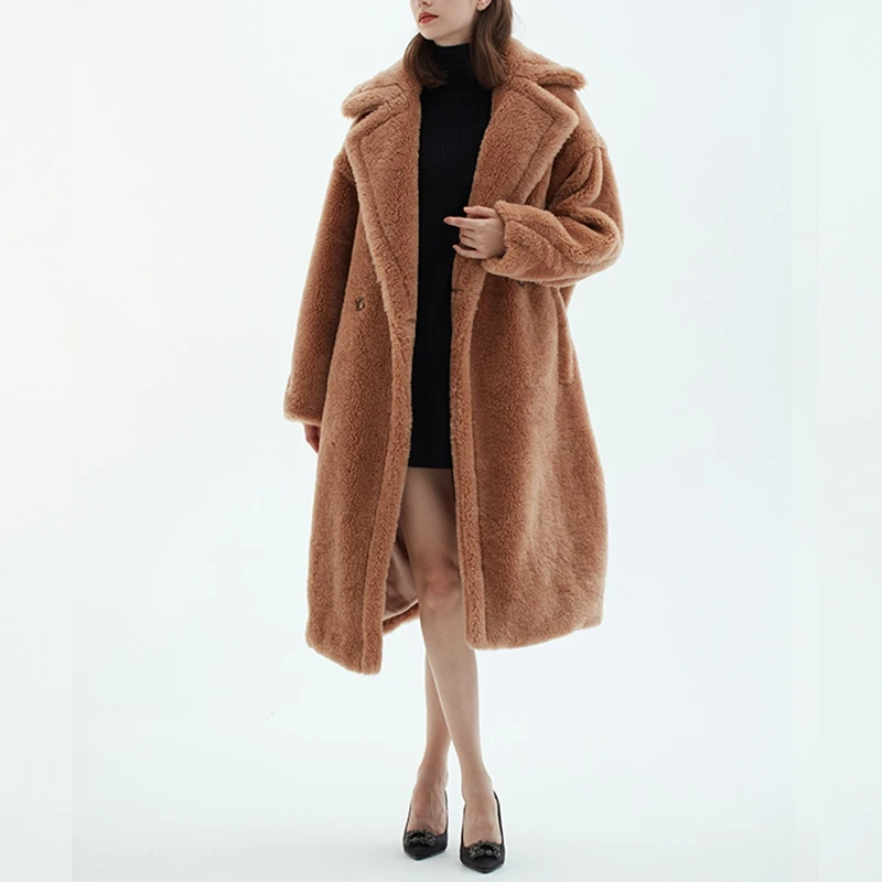 Женская Шуба из искусственного меха длинная с винтажным меховым воротником