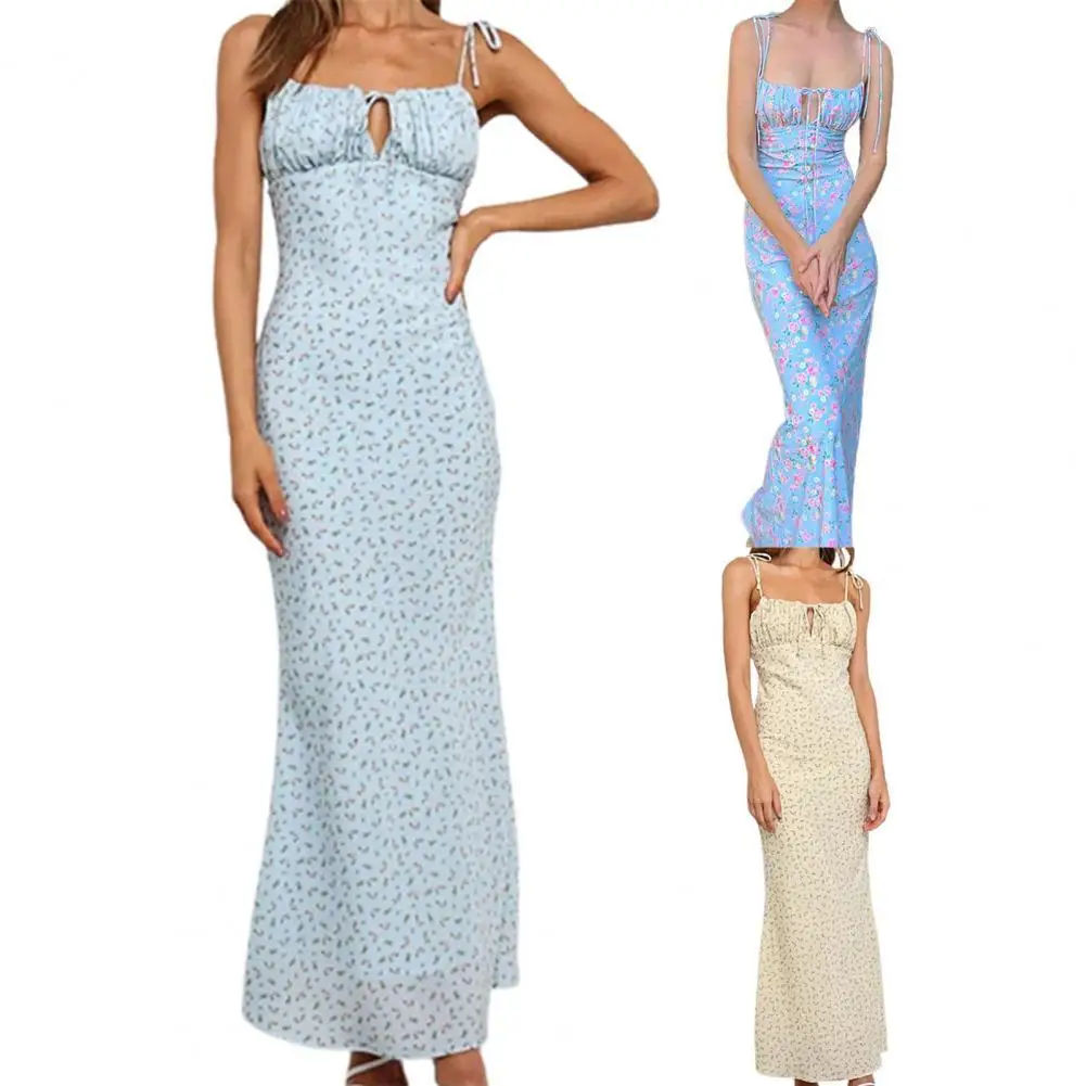 

Платье-Макси женское с цветочным принтом, на завязках спереди, с открытой спиной