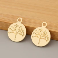 50pcslot gold tone tree round charms pendants 2 sided beads for necklace bracelet jewelry making accessories