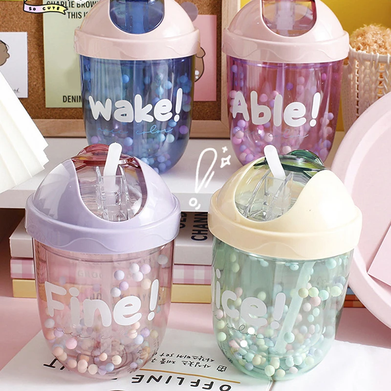 

300Ml Cartoon Cute Straw Plastic Water Bottle Bpa Free Outdoor Transparent Juice Drinking Cup Suitable For Adult Children