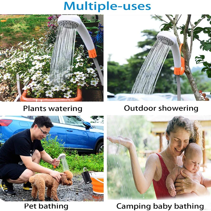 

Camping Shower Portable Car Washer Electric Outdoor Shower Water Bag Rechargeable Bathing Pump Set For Travel Plant Pet Cleaning