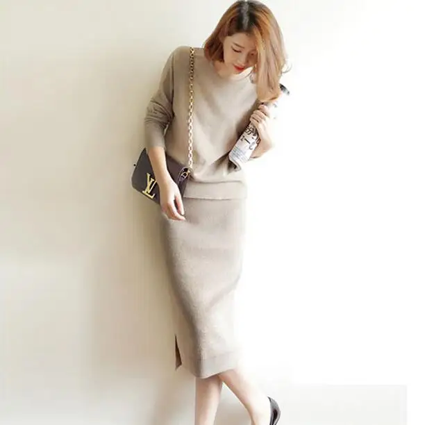 2019 новые женские кашемировые свитера и трикотажная Фасонная юбка комплекты из 2