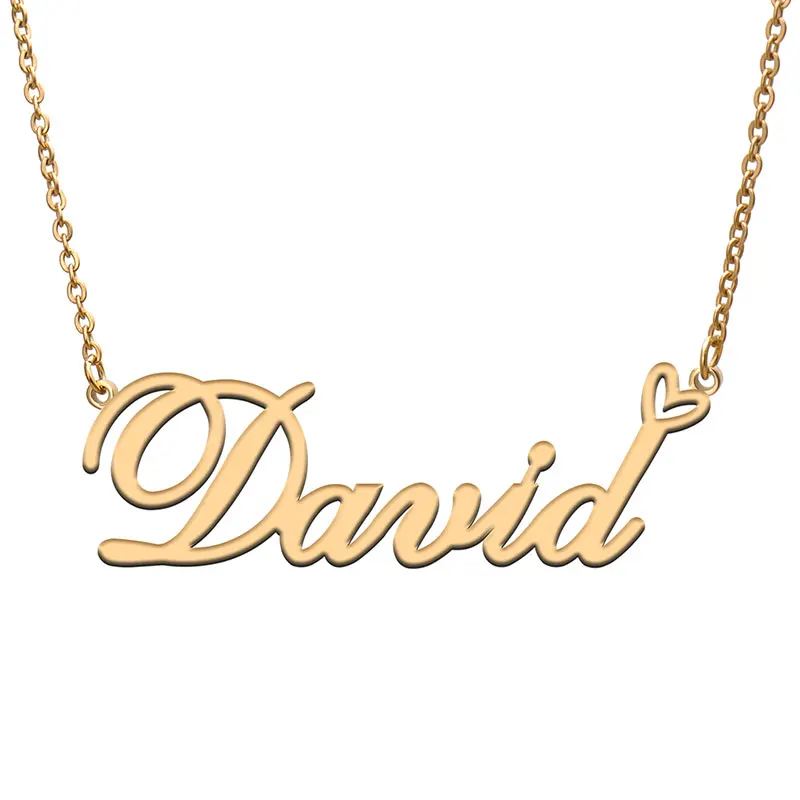 

Love Heart David Name Necklace for Women Stainless Steel Gold & Silver Nameplate Pendant Femme Mother Child Girls Gift