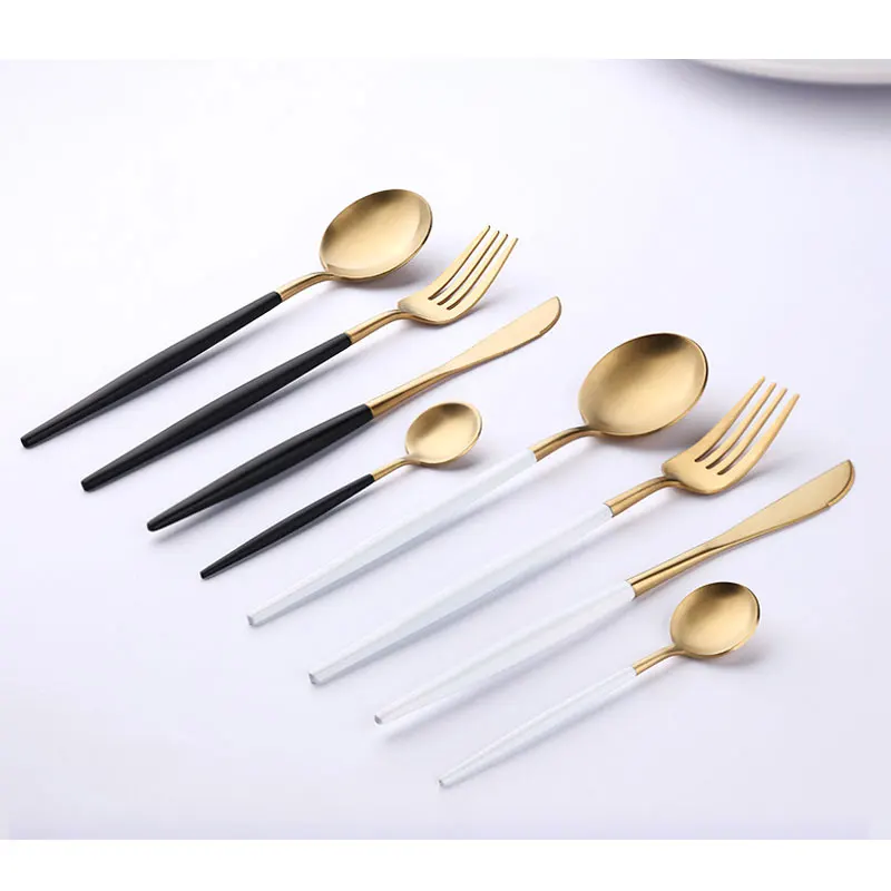 Полезные новые роскошные матовые белые/черные золотые столовые приборы из