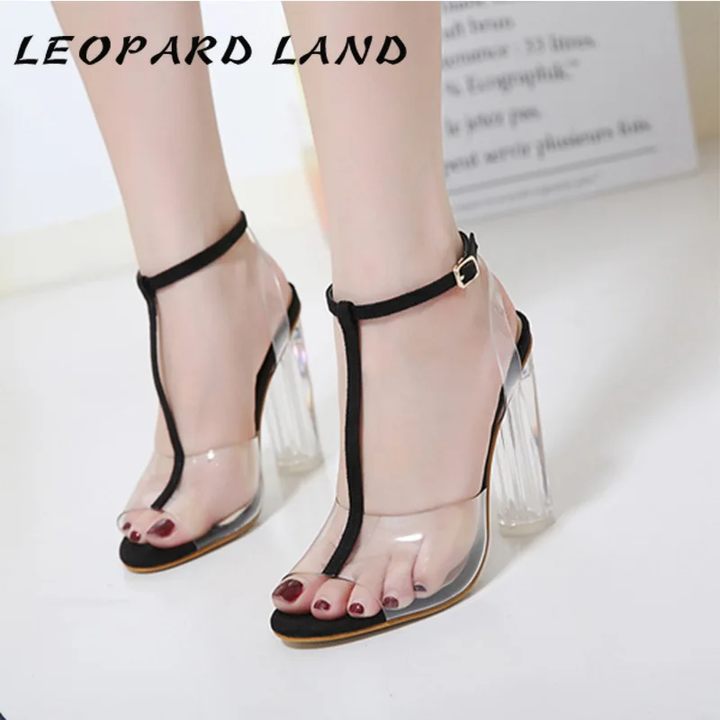 Женские пикантные модные сандалии LEOPARD LAND 35-42 на Высоком толстом прозрачном