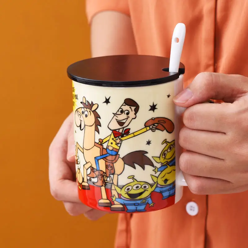 

350ml Cartoon Pattern Ceramic Coffee Mug Home Breakfast Milk Cup With Lid Spoon Coaster Color Gift Box Christmas Children Gift