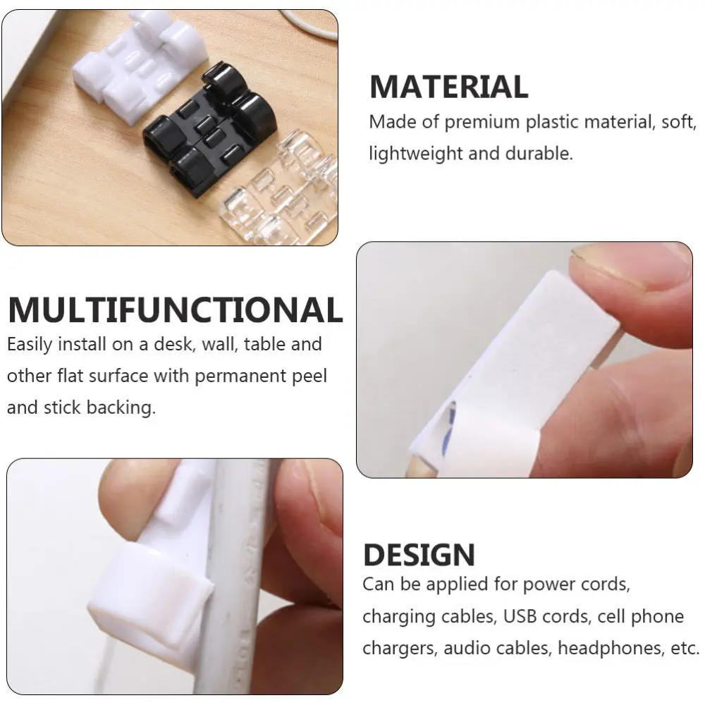 

60Pcs Office Cable Clips Multi-functional Wire Holders Durable Cord Organizers