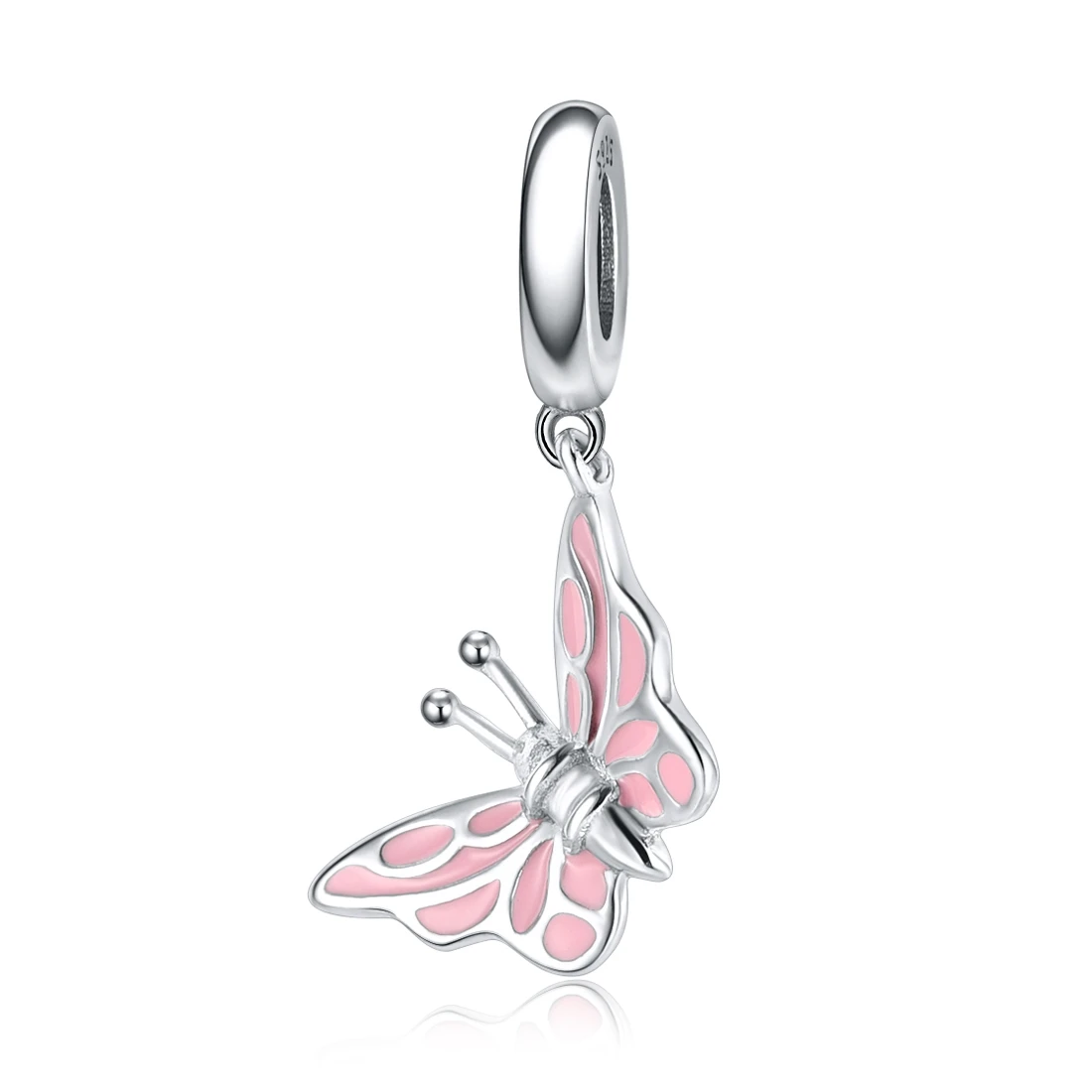 Jiayiqi розовый Бабочка Шарм серебро 925 ювелирные изделия серебряные бусины 925 пробы талисманы подходят женские оригинальные браслеты DIY подарок - Окраска металла: pink
