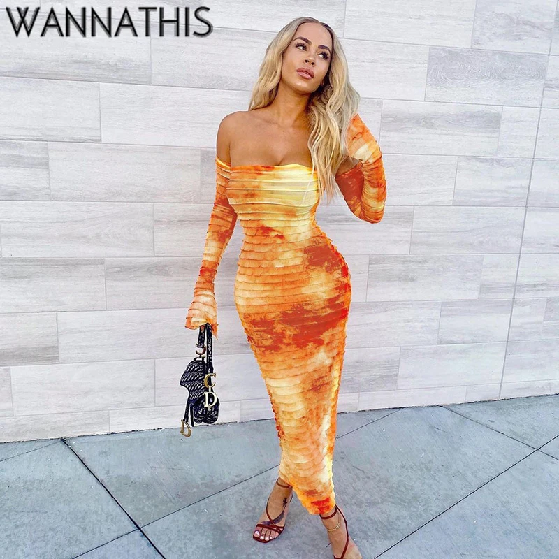

Женское длинное платье WannaThis Y2K, с открытыми плечами и открытой спиной, с принтом тай-дай, перчатки с рюшами, для вечерние, 2021
