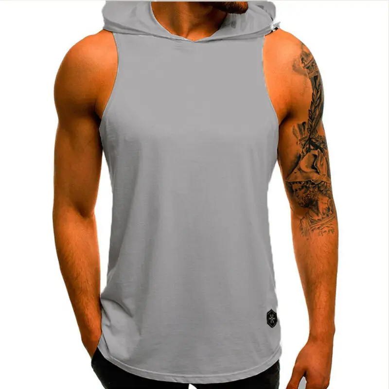 Men Sleeveless Hoodie tank top Muscle Sweatshirt Cool Cotton Hoody Bodybuilding workout Gym vest men sporting Shirt /BY | Спорт и
