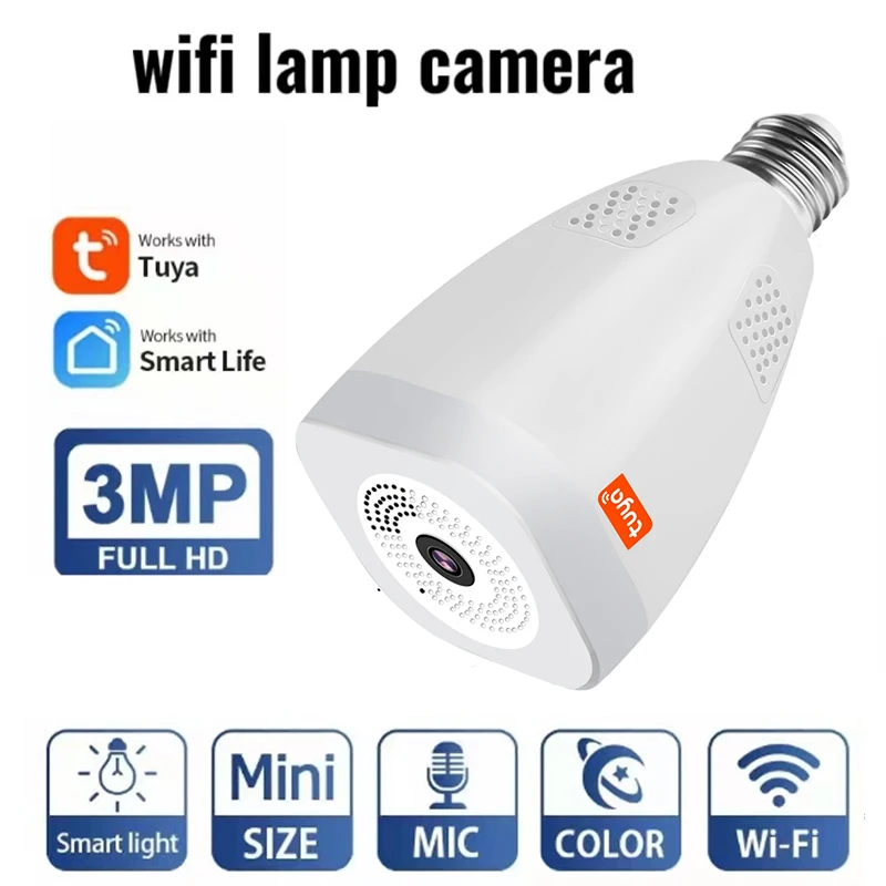 Camnsmart Wifi Smart Ip Camera HD Ptz 360 Tuya Panaramic Внутренняя беспроводная лампа E27 Цвет ночного