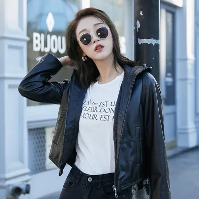 MESHARE Women Spring Genuine Real Sheep Leather Jacket H65