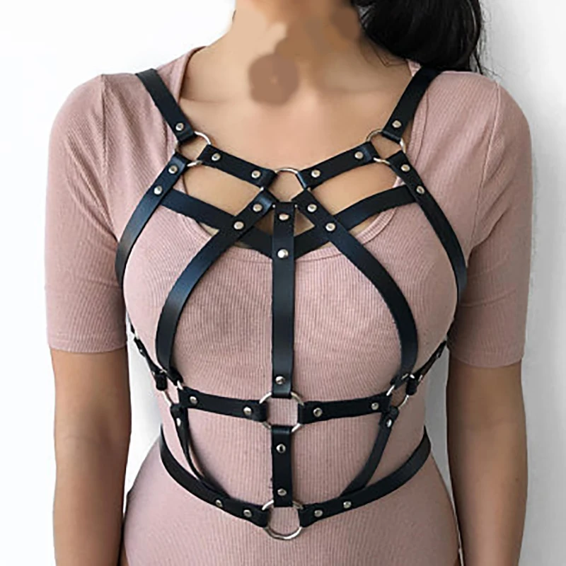 

SAMOX Sexy Underwear Leather Harness Set Garter Belts Women Straps Bra Garter Body Belts Waist To Leg Body Bondage Cage Fetish