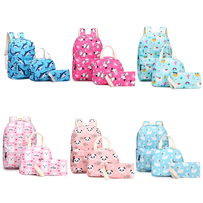 

3Pcs Set School Bags Elementary Backpacks Cute Animal Print College Laptop knapsack Kids Book bag for Girls Boys Mochila escolar