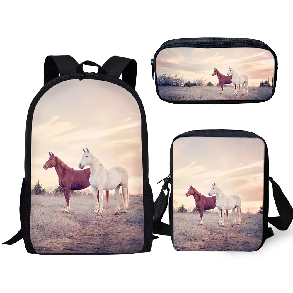 HaoYun Fashion Children's Backpack Kawaii Horse Pattern Kids School Book Bags 3PCs Set Students Backpack/Flaps Bag/Pen Bags