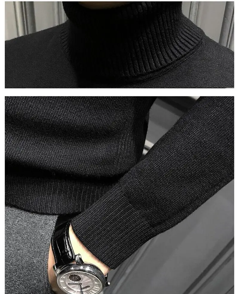 New Thick Warm Knitted Pullover Winter Men's Turtleneck Sweater Casual Tops Crown Wool Clothes black sweater with zipper