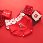 Женские трусики с цветочным принтом, красные хлопковые трусики с клубникой в китайском стиле, нижнее белье с фруктовым принтом