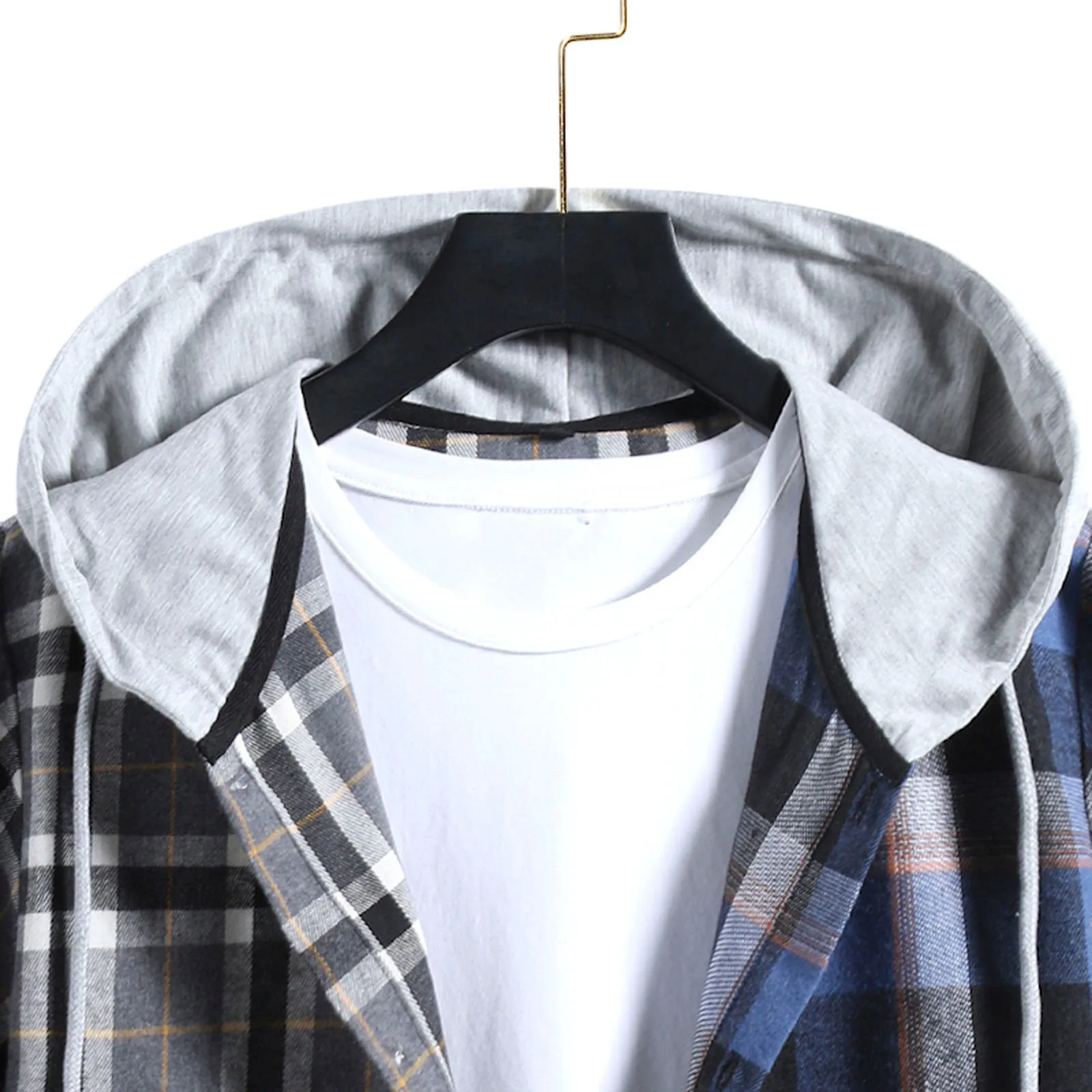 

Fashion Men Loose Pocket Blouse Men Spring Summer Casual Slim Plaid Short Sleeve Hooded Shirts Top Blouse