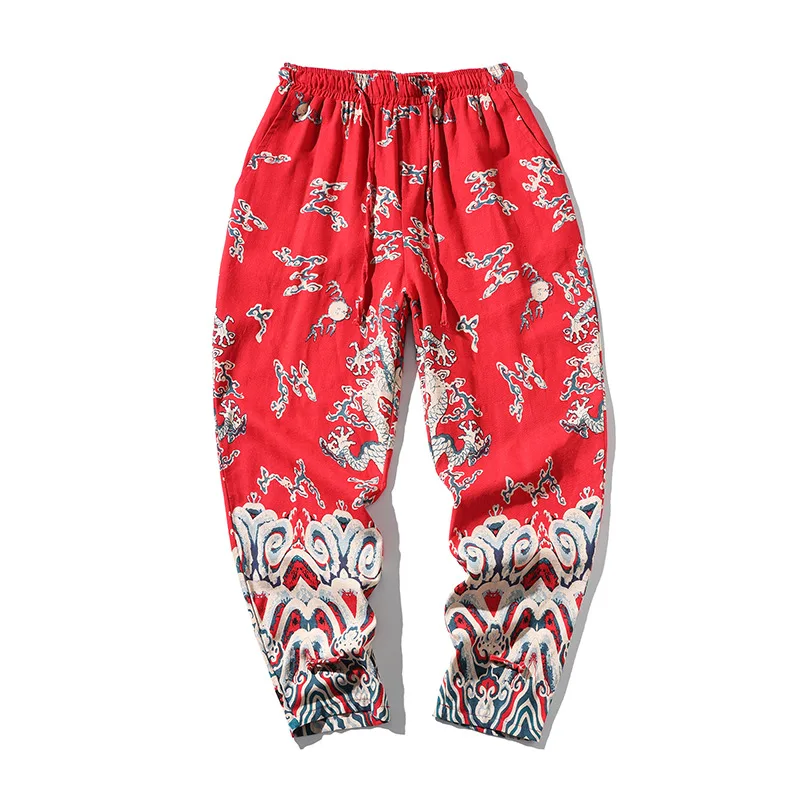 Брюки с принтом брюки кимоно для мужчин японский стиль повседневные тонкие