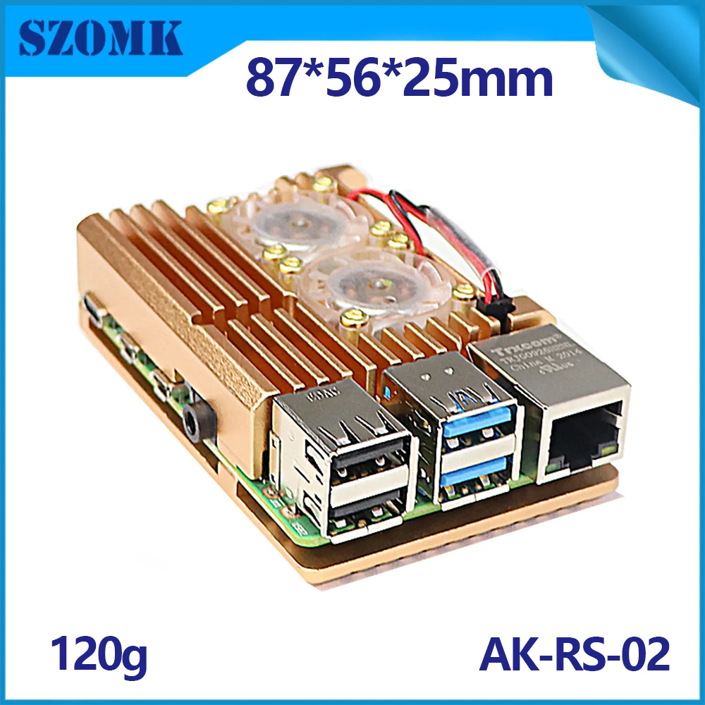 Алюминиевый корпус SZOMK для raspberry Pi 4 с двумя вентиляторами 87 х56 х25 мм |