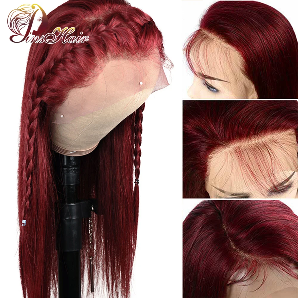 

Парик 99J на сетке спереди, 180%, 28 дюймов, бразильские прямые волосы, парики с предварительно выщипанной застежкой, Реми, красный, 13X 4, парик на с...