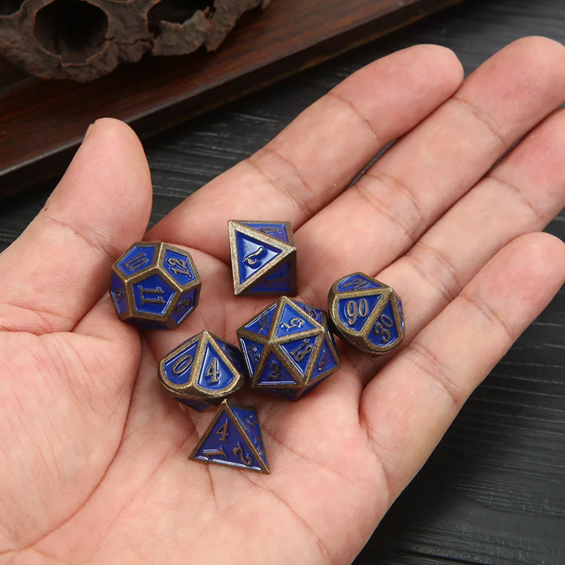 7 шт./компл. многогранные игральные кости Синяя бронза металлическая зеркальная