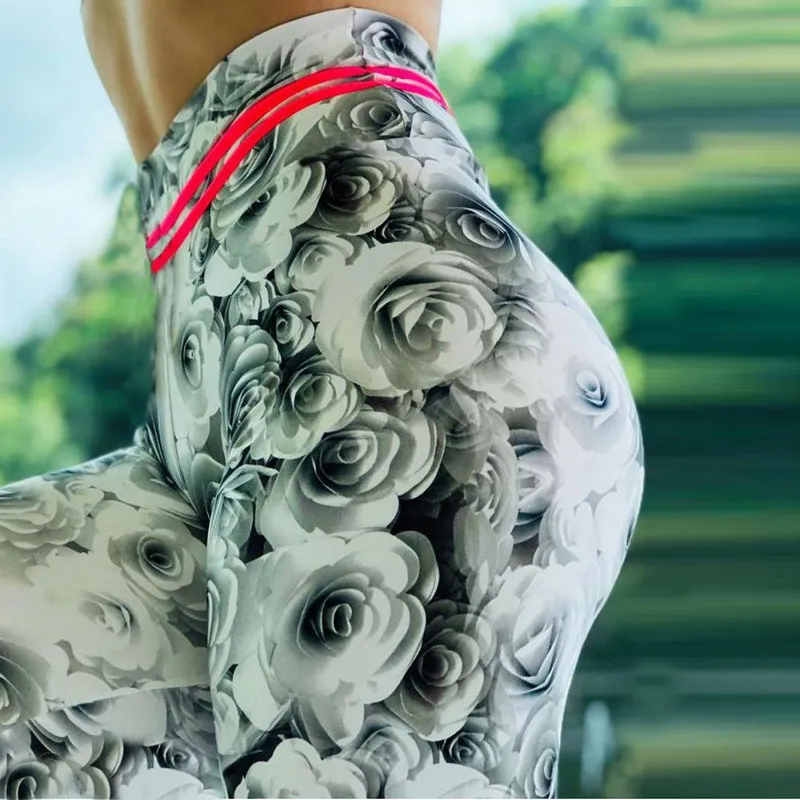 Взрывы продажи европейской и американской моды белые розы печати Фитнес Высокая