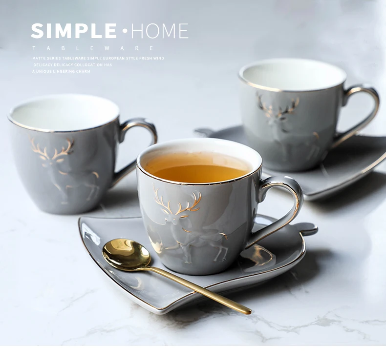 Роскошная Скандинавская фарфоровая кофейная чашка с золотой ручкой в виде оленя