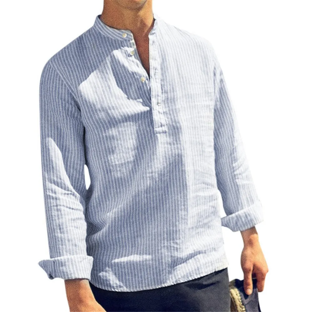 

Men Striped Shirt Long Sleeve Spring 2021 Cotton Tops Men Vertical Stripes Shirts Single Clothing Casual Loose Fit Tee Blouse