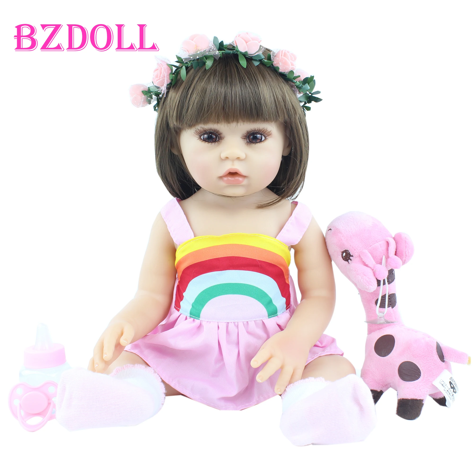 

Кукла-младенец из мягкого силикона, 48 см, виниловое реалистичное розовое платье принцессы, подарок на день рождения, игрушка для купания для...