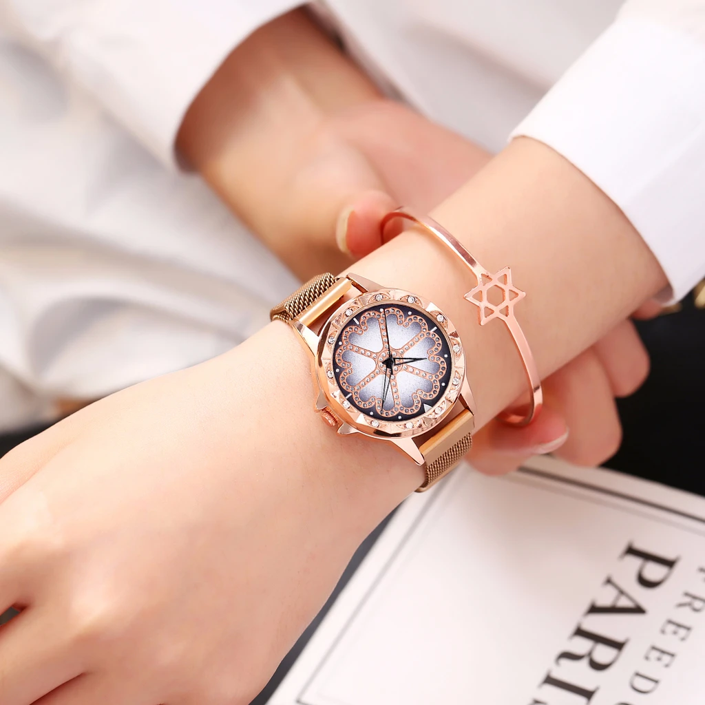 Лидер продаж женские кварцевые часы с сетчатым браслетом и магнитной