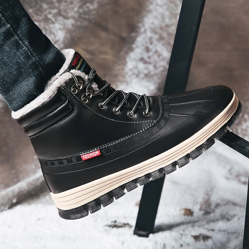 Мужские зимние ботинки теплые мужские Водонепроницаемые кожаные кроссовки