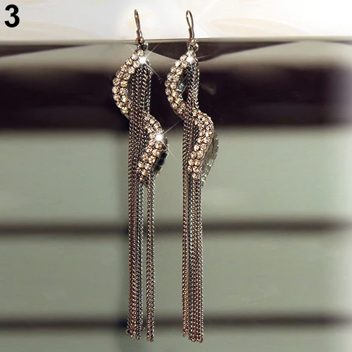 Women's Fashion S-Shape Long Tassels Rhinestone Hook Dangle Linear Earrings | Украшения и аксессуары
