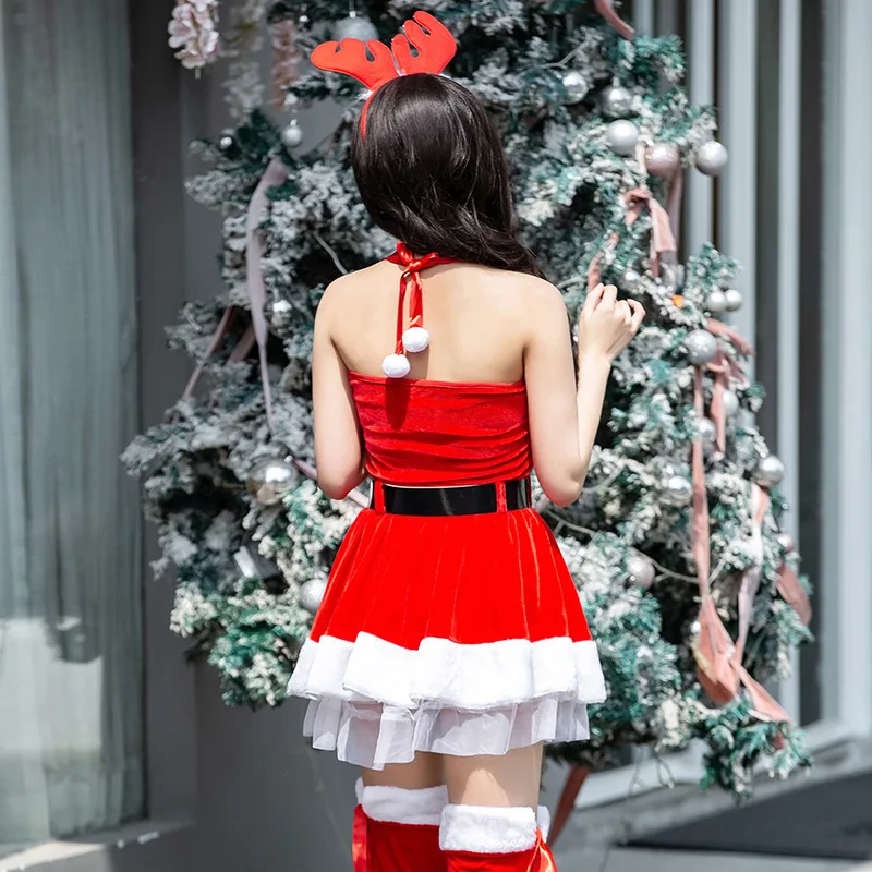 Christmas Velvet Red Dress Mrs Santa Claus Fancy Cloak Hoody Cape Set Women Holiday Cosplay Clothes Party Dress Xmas Outfit