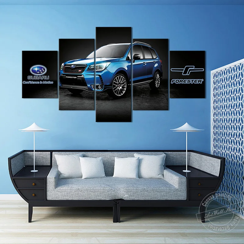 

Subaru Forester Blue Car Painting Cross Country Vehicle Poster Canvas Art Wall Pictures for Living Room and Carport Wall Decor