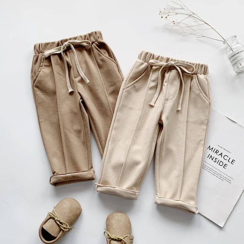 Осенние прямые штаны для мальчиков и девочек однотонные Повседневные детские