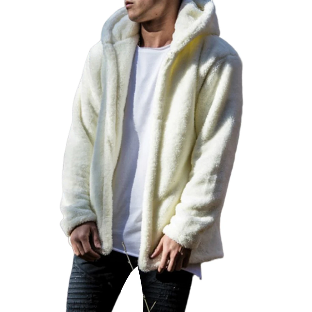 Повседневное мужское зимнее флисовое теплое свободное пальто с капюшоном и