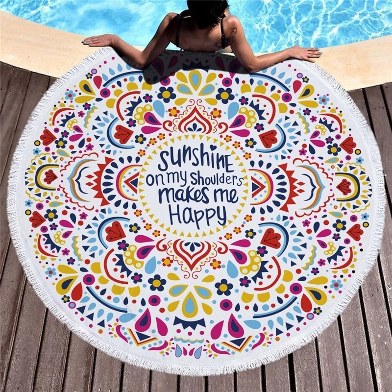 Пляжное полотенце с принтом мандалы и птиц абсорбирующее Мягкое Круглое из