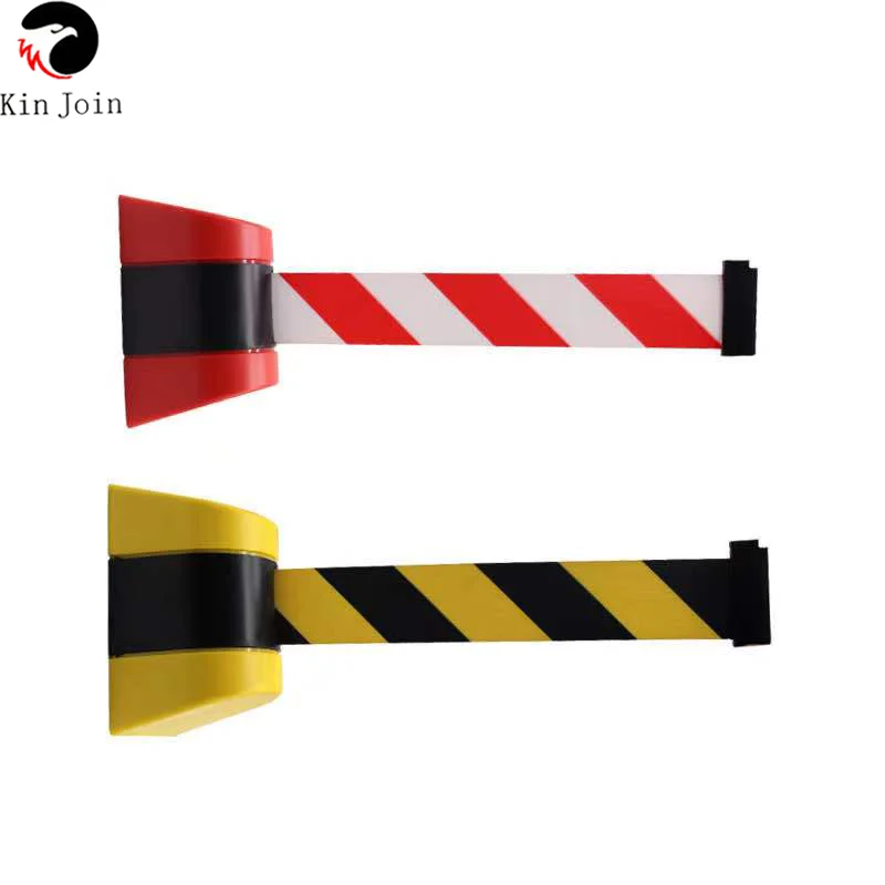 

KinJoin Max 10m Belt Length Wall Mounted Retractable Belt Bbarrier With Yellow / Black Striped Caution Belt For Separated Region