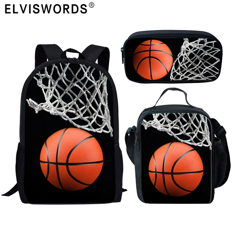 ELVISWORDS Children Primary School Bags for Boys 3D Basketball Pattern School Backpack Kids Book Bags 3pcs/Set Mochila Escolar