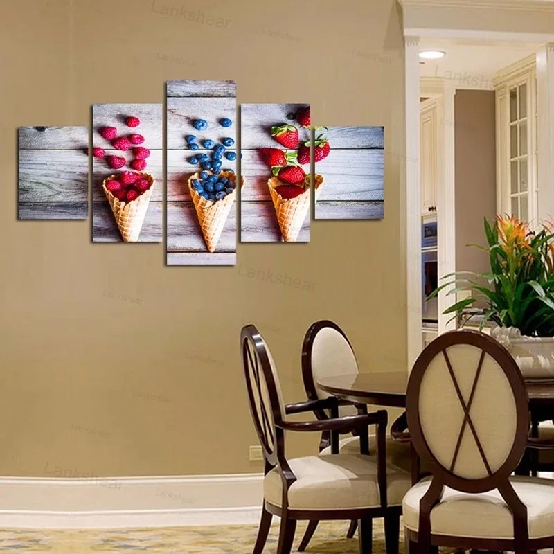 5 панелей фрукты и мороженое конусные постеры Hd печатная картина холст вкусные
