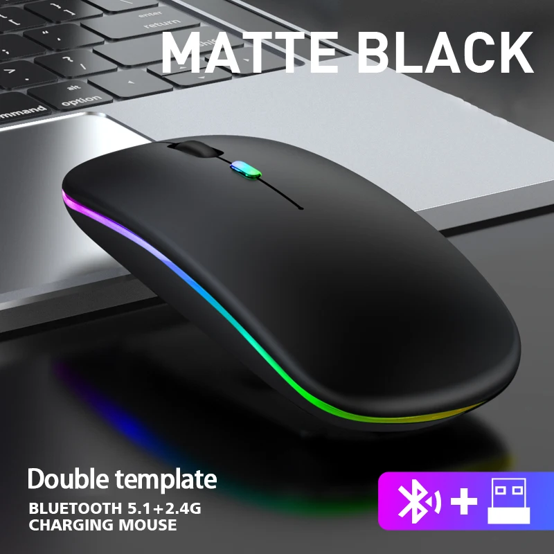 

Беспроводная мышь, 2,4 ГГц, Bluetooth 5,0, заряжаемая мышь для ПК, ноутбука, офиса, дома, бесшумная портативная компьютерная мышь