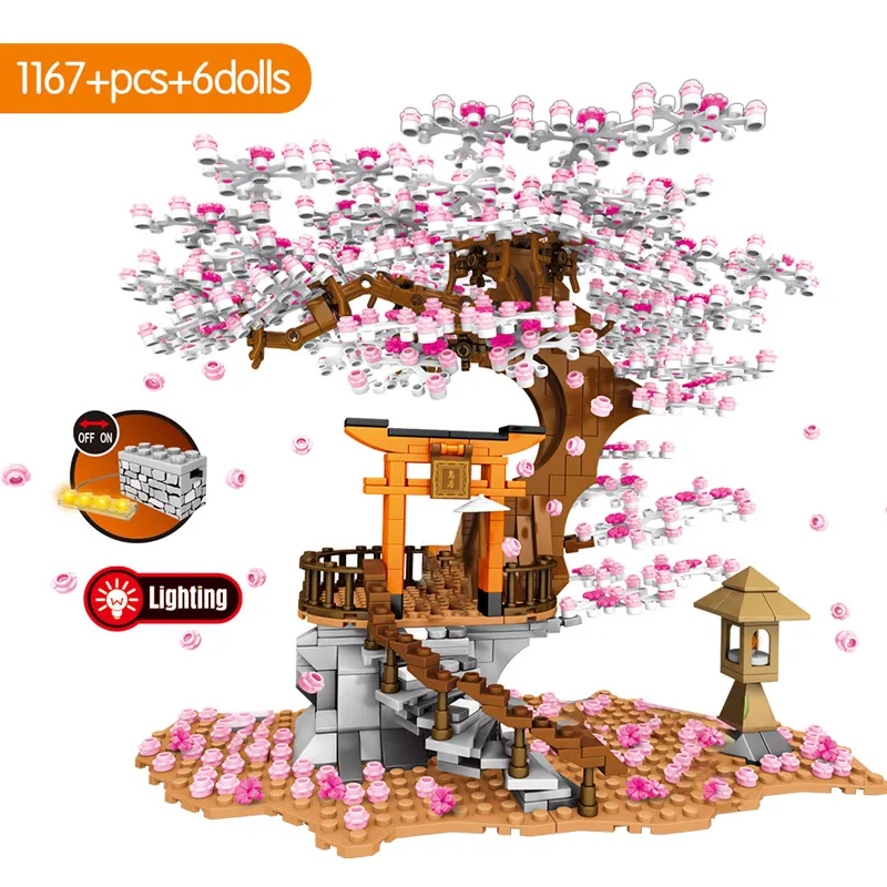 

City Street View Idea Sakura Inari Shrine Bricks Friends Cherry Blossom Technic Creator House Tree Building Blocks Toy Xmas Gift