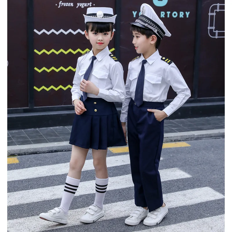 Летная форма для девочек и мальчиков маскарадный костюм стюардессы костюмы на