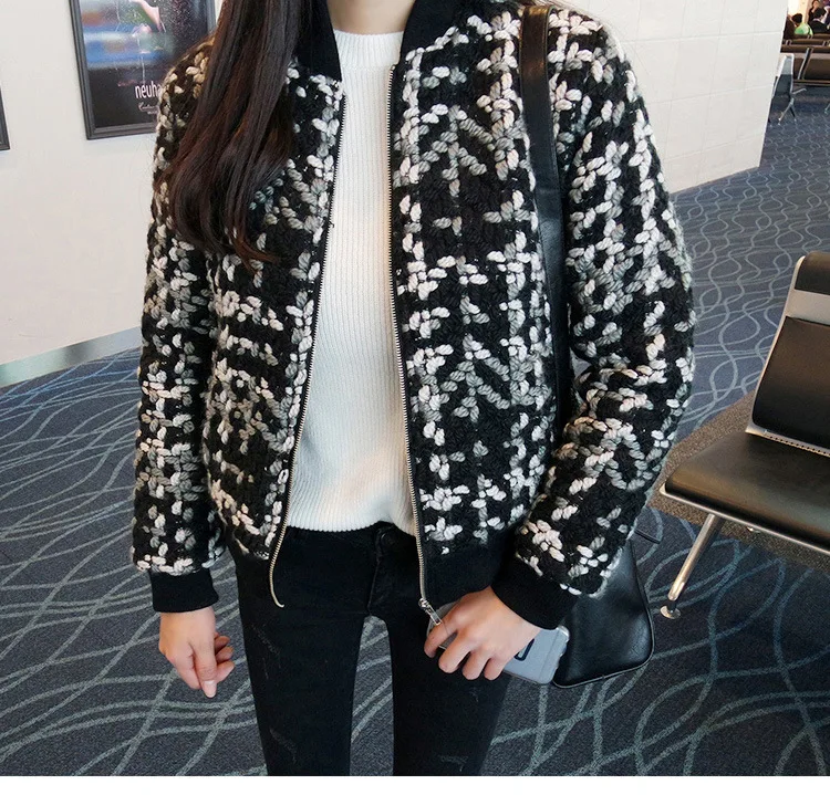 

Zoulv 2020 Autumn and Winter New Woolen Coat Women's Short Houndstooth Small Coat Thickened Baseball Uniform Woolen Coat