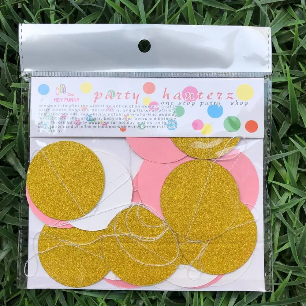 2 м розового и белого цвета с золотым блеском круг горошек бумага Macaron гирлянда